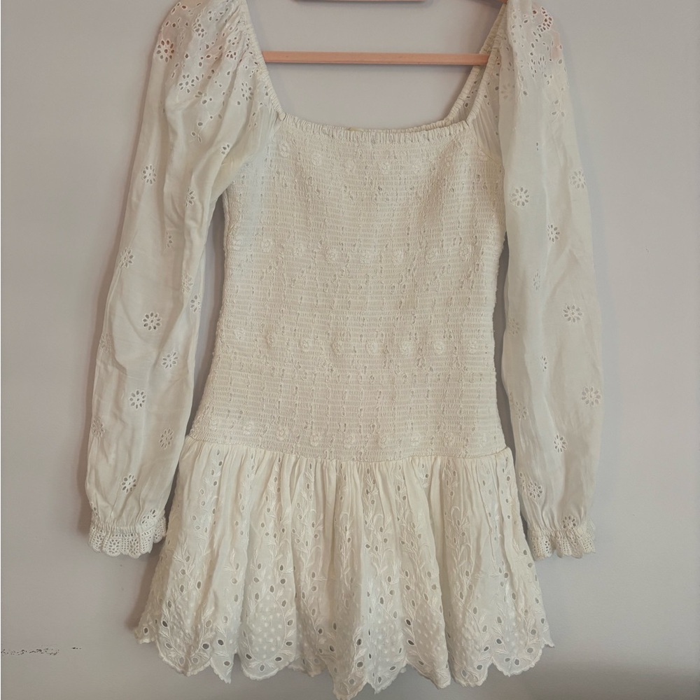 LoveShackFancy Elegant White Lace Mini Dress